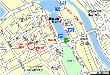Stadskaart van Deauville met Parkplaatsen